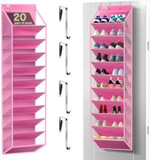 10 Tier Over The Door Organizer - Heavy Duty Hanging Storage Rack with Sturdy Oxford Fabric, Holds 20+ Pairs of Footwear, Boots & Sneakers, Saves 50% Closet Space! (Pink) 10 Tier Over The Door Organizer - Heavy Duty Hanging Storage Rack with Sturdy Oxford Fabric, Holds 20+ Pairs of Footwear, Boots & Sneakers, Saves 50% Closet Space! (Pink)