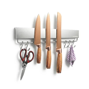 12 Inch Magnetic Knife Holder for Wall - Magnetic Knife Strip with Strong Magnets, Stainless Steel Magnetic Knife Bar with 5 Hooks/Adhesive Tape/Screws, Wall Mounted Knife Storage for Kitchen 12 Inch Magnetic Knife Holder for Wall - Magnetic Knife Strip with Strong Magnets, Stainless Steel Magnetic Knife Bar with 5 Hooks/Adhesive Tape/Screws, Wall Mounted Knife Storage for Kitchen