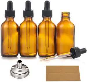 4 Pack, 2 oz Bottles with Dropper & 1 Funnel & 4 Labels - Essential Oils Bottles for Health, Personal Care & Beauty - 60ml Thick Dark Amber Glass Tincture Bottles, Refillable Cosmetic Containers 4 Pack, 2 oz Bottles with Dropper & 1 Funnel & 4 Labels - Essential Oils Bottles for Health, Personal Care & Beauty - 60ml Thick Dark Amber Glass Tincture Bottles, Refillable Cosmetic Containers