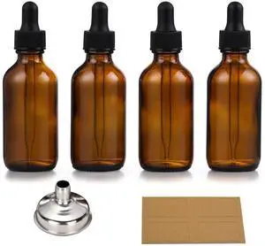 4 Pack, 1 oz Thick Dark Amber Glass Dropper Bottles with 1 Funnels & 4 Labels - 30ml Tincture Bottles with Eye Dropper - Leakproof Essential Oils Bottle - Storage and Travel for Beauty or Health 4 Pack, 1 oz Thick Dark Amber Glass Dropper Bottles with 1 Funnels & 4 Labels - 30ml Tincture Bottles with Eye Dropper - Leakproof Essential Oils Bottle - Storage and Travel for Beauty or Health