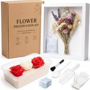 Flower Preservation Kit with Shadow Box Frame, White, 8x6 | 2.2 lb Silica Gel, Flower Drying Kit for Wedding Bouquet Keepsake, DIY Dried Floral Display Case with Tools Flower Preservation Kit with Shadow Box Frame, White, 8x6 | 2.2 lb Silica Gel, Flower Drying Kit for Wedding Bouquet Keepsake, DIY Dried Floral Display Case with Tools