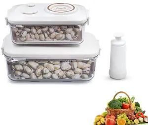 Vacuum Seal Containers - Preserve Freshness with Time Dial, BPA-Free, Microwave-Safe - 2-Piece Set (5.1 Cups + 8.9 Cups Rectangular), White, liv01 Vacuum Seal Containers - Preserve Freshness with Time Dial, BPA-Free, Microwave-Safe - 2-Piece Set (5.1 Cups + 8.9 Cups Rectangular), White, liv01