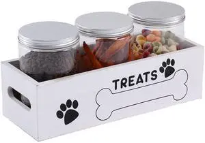 Dog Treat Container Cat Food Organizer with 3 Jar Pet Snack Container Decorative Pet Food Containers Farmhouse Decor Gift for Pet with Reusable Sticker & Marker - Bone Shape Dog Treat Container Cat Food Organizer with 3 Jar Pet Snack Container Decorative Pet Food Containers Farmhouse Decor Gift for Pet with Reusable Sticker & Marker - Bone Shape