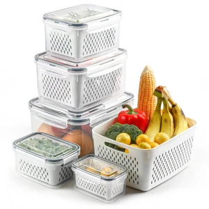 5 Set Fruit Storage Containers for Fridge with Colander, Produce & Veggie | Dishwasher safe, leakproof BPA-free plastic, stackable vegetable& fruit saver for refrigerator, keep berry salad meat fresh 5 Set Fruit Storage Containers for Fridge with Colander, Produce & Veggie | Dishwasher safe, leakproof BPA-free plastic, stackable vegetable& fruit saver for refrigerator, keep berry salad meat fresh