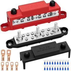 Power Distribution Block Bus Bar 12V 250A with 3 x 5/16"(M8) Studs, Marine Bus Bar Terminal Block 12 Volt DC Battery Busbar with Cover - Negative&Positive Power Distribution Block Bus Bar 12V 250A with 3 x 5/16"(M8) Studs, Marine Bus Bar Terminal Block 12 Volt DC Battery Busbar with Cover - Negative&Positive