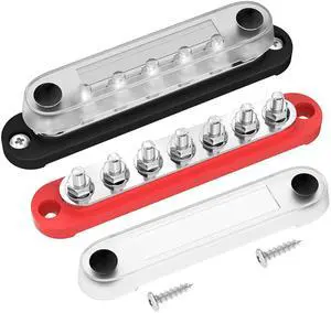 Battery Bus Bar 12V Marine 7 x 1/4" (M6) Power Distribution Block with Cover 12V - 48V Positive & Negative Busbar Terminal Block for Automotive Car Boat Battery Bus Bar 12V Marine 7 x 1/4" (M6) Power Distribution Block with Cover 12V - 48V Positive & Negative Busbar Terminal Block for Automotive Car Boat