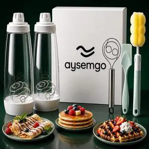 Pancake Batter Dispenser Set 2 - Pack Mixer Bottle with Whisk Ball,Protein Shaker, Silicone Pour Spout, Danish Dough Whisk, Spatula & Cleaning Brush, Waffle, Crepe, Cupcake & Muffin Batter Pancake Batter Dispenser Set 2 - Pack Mixer Bottle with Whisk Ball,Protein Shaker, Silicone Pour Spout, Danish Dough Whisk, Spatula & Cleaning Brush, Waffle, Crepe, Cupcake & Muffin Batter