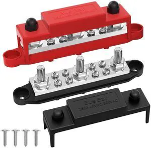 Bus Bar 250A 12V Power Distribution Block with 3 x 3/8"(M10) Studs Marine Bus Bar Terminal Block 12 Volt DC Battery Busbar with Cover - Negative&Positive Bus Bar 250A 12V Power Distribution Block with 3 x 3/8"(M10) Studs Marine Bus Bar Terminal Block 12 Volt DC Battery Busbar with Cover - Negative&Positive