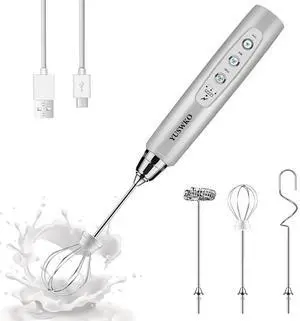 Handheld Milk Frother Wand for Coffee, Rechargeable Electric Whisk with 3 Heads 3 Speeds Drink Mixer Coffee Frother For Latte, Cappuccino, Hot Chocolate, Egg, Silver Handheld Milk Frother Wand for Coffee, Rechargeable Electric Whisk with 3 Heads 3 Speeds Drink Mixer Coffee Frother For Latte, Cappuccino, Hot Chocolate, Egg, Silver