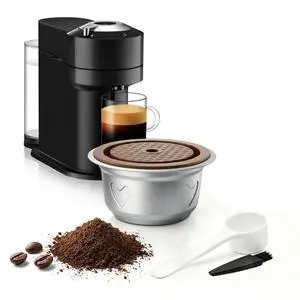 Stainless Steel Reusable Coffee Pods 7.77oz/230ml Refillable Coffee Capsules Compatible with Nespr*sso V-rtuo NEXT POP PLUS GCA1 and ENV135,with 1 Pcs Silicone Lids (230ML) Stainless Steel Reusable Coffee Pods 7.77oz/230ml Refillable Coffee Capsules Compatible with Nespr*sso V-rtuo NEXT POP PLUS GCA1 and ENV135,with 1 Pcs Silicone Lids (230ML)