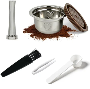 Reusable Coffee Pods Kit, 80ml Stainless Steel Coffee Capsule with Silicone Lid, Spoon, Brush, Coffee Tamper, Tweezers Reusable Coffee Pods Kit, 80ml Stainless Steel Coffee Capsule with Silicone Lid, Spoon, Brush, Coffee Tamper, Tweezers