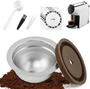 Reusable Coffee Capsule Kit, 230 mL Stainless Steel Refillable Coffee Pod Filter Shell, Includes Rubber Lid, Tamper, Spoon, Cleaning Brush, Tweezers & 4 Barcode Stickers Reusable Coffee Capsule Kit, 230 mL Stainless Steel Refillable Coffee Pod Filter Shell, Includes Rubber Lid, Tamper, Spoon, Cleaning Brush, Tweezers & 4 Barcode Stickers
