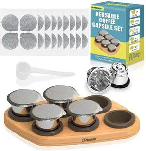 Reusable Capsules for Nespresso OriginalLine: 6 Stainless Pods | Portable Coffee Case with Wood Storage Tray Holds & 6 Stainless Steel Coffee Pods & 100 Foil Lids & Scoop Keeps Coffee Fresh Reusable Capsules for Nespresso OriginalLine: 6 Stainless Pods | Portable Coffee Case with Wood Storage Tray Holds & 6 Stainless Steel Coffee Pods & 100 Foil Lids & Scoop Keeps Coffee Fresh
