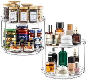 2 Set 2 Tier Stable Clear Acrylic Lazy Susan Turntable Organizers, 9.25'' | Thick, 360° Smoothly Rotating - Non-Skid Kitchen Spice Rack, Countertop Pantry Vanity Bathroom Medicine Cabinet Organization 2 Set 2 Tier Stable Clear Acrylic Lazy Susan Turntable Organizers, 9.25'' | Thick, 360° Smoothly Rotating - Non-Skid Kitchen Spice Rack, Countertop Pantry Vanity Bathroom Medicine Cabinet Organization