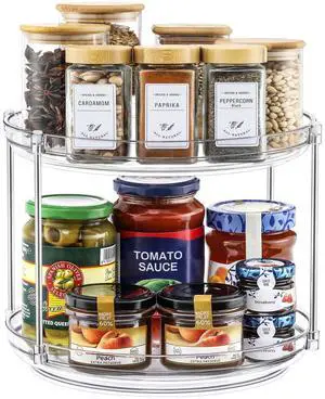 2 Tier Clear Acrylic Lazy Susans, Non-Skid Turntable Organizer, 9.25'' | Thick, Stable, 360° Smoothly Rotating - Kitchen Spice Rack, Countertop Pantry Vanity Bathroom Medicine Cabinet Organization 2 Tier Clear Acrylic Lazy Susans, Non-Skid Turntable Organizer, 9.25'' | Thick, Stable, 360° Smoothly Rotating - Kitchen Spice Rack, Countertop Pantry Vanity Bathroom Medicine Cabinet Organization