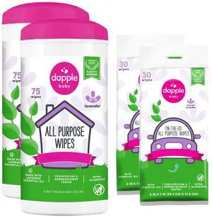 Baby All Purpose Cleaning Wipes - Multipack - Lavender Scent | 75 Count Canisters (2 Pack) + 30 Count Pouches (2 Pack) - Plant-Powered -Hypoallergenic - Baby Essentials Baby All Purpose Cleaning Wipes - Multipack - Lavender Scent | 75 Count Canisters (2 Pack) + 30 Count Pouches (2 Pack) - Plant-Powered -Hypoallergenic - Baby Essentials