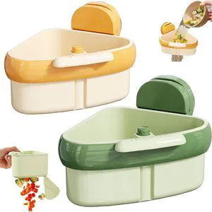 2-Pack Kitchen Sink Strainer Basket, Corner Food Waste Catcher with Touchless Bottom Release, Heavy-Duty Suction Cup Leftover Filter &Sponge Holder Prevents Clogged Drains 2-Pack Kitchen Sink Strainer Basket, Corner Food Waste Catcher with Touchless Bottom Release, Heavy-Duty Suction Cup Leftover Filter &Sponge Holder Prevents Clogged Drains