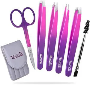 Eyebrow Tweezer Set, 6 pcs Tweezers Set for Women with Curved Scissor for Ingrown Hair, Hair Plucking Daily Beauty Tools (Pink&Purple) Eyebrow Tweezer Set, 6 pcs Tweezers Set for Women with Curved Scissor for Ingrown Hair, Hair Plucking Daily Beauty Tools (Pink&Purple)