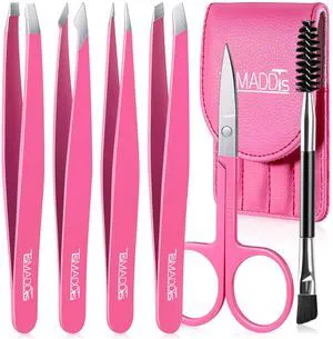 6 pcs Eyebrow Tweezers Set, Tweezers for Women Facial Hair with Curved Scissor and Eyebrow Brush for Ingrown Hair 6 pcs Eyebrow Tweezers Set, Tweezers for Women Facial Hair with Curved Scissor and Eyebrow Brush for Ingrown Hair