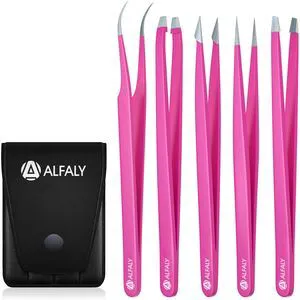5pcs Pink Tweezers Set with Case - Stainless Steel Professional Sharp Tweezers for Women Facial Hair - Best Precision Tweezer for Splinter Removal, Ingrown Hair & Eyebrows Shaping 5pcs Pink Tweezers Set with Case - Stainless Steel Professional Sharp Tweezers for Women Facial Hair - Best Precision Tweezer for Splinter Removal, Ingrown Hair & Eyebrows Shaping