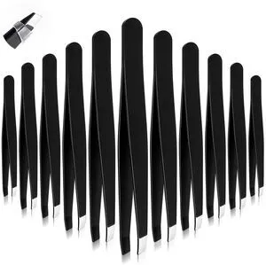 Tweezers for Eyebrows, 12 Pcs Eyebrow Tweezers Set Stainless Steel Slant Tip Tweezer Bulk Brow Tweezer for Women Men Facial Hair, Black Tweezers for Eyebrows, 12 Pcs Eyebrow Tweezers Set Stainless Steel Slant Tip Tweezer Bulk Brow Tweezer for Women Men Facial Hair, Black
