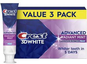 3D White Advanced Teeth Whitening Toothpaste, Crest 3D White Brilliance Toothpaste, Radiant Mint, 3.3 oz, Pack of 3 (Packaging May Vary) 3D White Advanced Teeth Whitening Toothpaste, Crest 3D White Brilliance Toothpaste, Radiant Mint, 3.3 oz, Pack of 3 (Packaging May Vary)