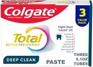Total Deep Clean Toothpaste, Mint, 3 Pack, 5.1 oz | Anticavity Fluoride Toothpaste, Clinically Proven Fluoride Formula Fights Plaque, Gingivitis, Tartar, Sensitivity, Bad Breath Total Deep Clean Toothpaste, Mint, 3 Pack, 5.1 oz | Anticavity Fluoride Toothpaste, Clinically Proven Fluoride Formula Fights Plaque, Gingivitis, Tartar, Sensitivity, Bad Breath
