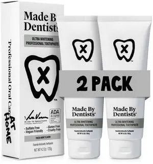 Professional Ultra Whitening Toothpaste - 2 Pack - Sensitive Teeth Whitening Toothpaste with Sodium Fluoride & Hydrogen Peroxide, ADA Approved, Vegan, 2 x 4.2oz Professional Ultra Whitening Toothpaste - 2 Pack - Sensitive Teeth Whitening Toothpaste with Sodium Fluoride & Hydrogen Peroxide, ADA Approved, Vegan, 2 x 4.2oz