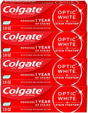 Optic White Stain Fighter Whitening Toothpaste, Mint, 4 Pack, 3.8oz | Removes 1 Year of Stains With Micro-Polishing Action, Enamel Safe for Everyday Use, Peroxide Free, Fluoride Formulated Optic White Stain Fighter Whitening Toothpaste, Mint, 4 Pack, 3.8oz | Removes 1 Year of Stains With Micro-Polishing Action, Enamel Safe for Everyday Use, Peroxide Free, Fluoride Formulated