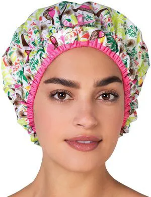 Fashionista Reusable Shower Cap, Tropical | Oversized Waterproof PEVA Lined Bath Cap for All Hair Lengths, Elastic Stretch Hem Hair Hat Fashionista Reusable Shower Cap, Tropical | Oversized Waterproof PEVA Lined Bath Cap for All Hair Lengths, Elastic Stretch Hem Hair Hat