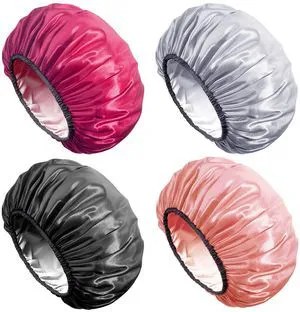 Shower Caps, Extra Large for Women Long Hair, Double Layer Waterproof Reusable Hair Cap 4 Pieces Shower Caps, Extra Large for Women Long Hair, Double Layer Waterproof Reusable Hair Cap 4 Pieces