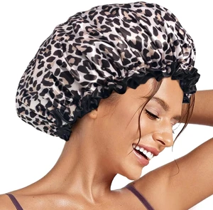 Shower Cap, Reusable Waterproof Leopard Print Hair Cap,Dual Layer Large Ruffle Edge for Long Hair, Ideal for Shower, Skincare, Cooking, Spa and Travel Use Shower Cap, Reusable Waterproof Leopard Print Hair Cap,Dual Layer Large Ruffle Edge for Long Hair, Ideal for Shower, Skincare, Cooking, Spa and Travel Use