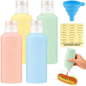 4Pcs Condiment Squeeze Bottles, 12 oz Silicone Squeeze Bottles For Sauces | Reusable Leak Proof Salad Dressing Container Condiment Dispenser for Kitchen, Cooking, Travel, Picnic 4Pcs Condiment Squeeze Bottles, 12 oz Silicone Squeeze Bottles For Sauces | Reusable Leak Proof Salad Dressing Container Condiment Dispenser for Kitchen, Cooking, Travel, Picnic