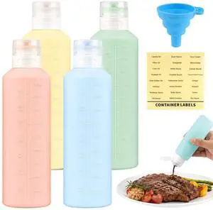4Pcs Condiment Squeeze Bottles, 16 oz Silicone Squeeze Bottles For Sauces | Reusable Leak Proof Salad Dressing Container Condiment Dispenser for Kitchen, Cooking, Travel, Picnic 4Pcs Condiment Squeeze Bottles, 16 oz Silicone Squeeze Bottles For Sauces | Reusable Leak Proof Salad Dressing Container Condiment Dispenser for Kitchen, Cooking, Travel, Picnic