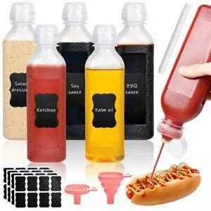 Condiment Squeeze Bottles 16oz with Flip Top Lid, 5Pcs Clear Hot Sauce Bottles for Condiments Oil Salad Ketchup, Leak Proof Condiment Container with 2Silicone Funnel 40 Chalk Labels and 1Pen Condiment Squeeze Bottles 16oz with Flip Top Lid, 5Pcs Clear Hot Sauce Bottles for Condiments Oil Salad Ketchup, Leak Proof Condiment Container with 2Silicone Funnel 40 Chalk Labels and 1Pen