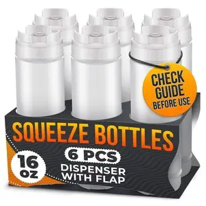 Set of 6 Inverted Condiment Squeeze Bottles 16 oz | Read Instructions Before First Use - Reusable Sauce Bottles for Ketchup, Mustard, Mayo and BBQ; Wide Mouth, Self-Closing Set of 6 Inverted Condiment Squeeze Bottles 16 oz | Read Instructions Before First Use - Reusable Sauce Bottles for Ketchup, Mustard, Mayo and BBQ; Wide Mouth, Self-Closing