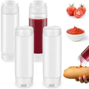 4 Pcs 20 oz Inverted Squeeze Bottles Condiment Dispenser, White | Upside Down Self Sealing Valve, Refillable for Sauces Ketchup Syrup, Large Tip for Restaurants, Sour Cream Mayo Dispenser 4 Pcs 20 oz Inverted Squeeze Bottles Condiment Dispenser, White | Upside Down Self Sealing Valve, Refillable for Sauces Ketchup Syrup, Large Tip for Restaurants, Sour Cream Mayo Dispenser