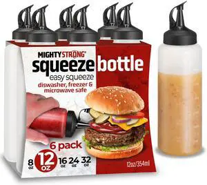 6 Pack Squeeze Bottles for Sauces & Liquids - 12 Oz Easy Pour, Leak Proof Snap Cap Condiment Bottles 6 Pack Squeeze Bottles for Sauces & Liquids - 12 Oz Easy Pour, Leak Proof Snap Cap Condiment Bottles