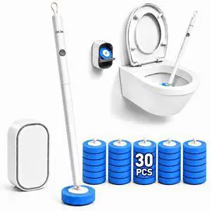 Disposable Toilet Brush, Toilet Wand Cleaning System, Bowl Scrubber | Flip-Top Hands-Free Wall-Mounted Toilet Bowl Brush & Holder with 30 Disposable Cleaning-Fluid Scrubbing Pads for Hygienic Use Disposable Toilet Brush, Toilet Wand Cleaning System, Bowl Scrubber | Flip-Top Hands-Free Wall-Mounted Toilet Bowl Brush & Holder with 30 Disposable Cleaning-Fluid Scrubbing Pads for Hygienic Use
