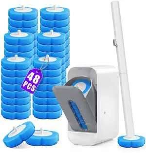 Disposable Toilet Brush-48 Refills-Touch-Free Toilet Bowl Brush | 360° Rotating Head, Deep Cleaning Under Rim, Wall-Mounted Holder Disposable Toilet Brush-48 Refills-Touch-Free Toilet Bowl Brush | 360° Rotating Head, Deep Cleaning Under Rim, Wall-Mounted Holder