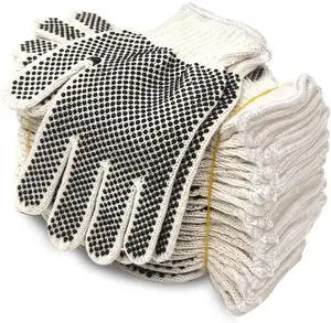 Cotton Polyester String Knit Shell Safety Protection Work Gloves for Painter Mechanic Industrial Warehouse Gardening Construction Men & Women 12 Pairs, With Two Side dots, L Size Cotton Polyester String Knit Shell Safety Protection Work Gloves for Painter Mechanic Industrial Warehouse Gardening Construction Men & Women 12 Pairs, With Two Side dots, L Size