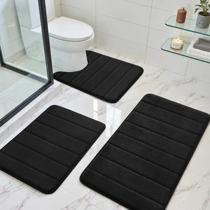 Black Memory Foam Bathroom Rug Set 17"x24"+20"x32"+U20 x24 | Non Slip Extra Soft Absorbent Machine Washable Toilet Bath Toilet Mat for Shower Black Memory Foam Bathroom Rug Set 17"x24"+20"x32"+U20 x24 | Non Slip Extra Soft Absorbent Machine Washable Toilet Bath Toilet Mat for Shower