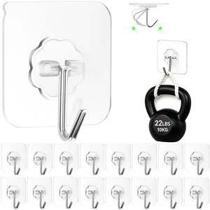 Adhesive Wall Hooks for Hanging, 16 Pack Self Sticky Hook No Damage | 22lbs Max Heavy Duty Clear Hooks No Drill for Picture Wreath Towel Key Outdoor Ceiling Bathroom Shower Kitchen, Waterproof Adhesive Wall Hooks for Hanging, 16 Pack Self Sticky Hook No Damage | 22lbs Max Heavy Duty Clear Hooks No Drill for Picture Wreath Towel Key Outdoor Ceiling Bathroom Shower Kitchen, Waterproof