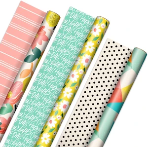 Reversible Wrapping Paper, 3 Rolls (Floral, Lemons, Abstract) Reversible Wrapping Paper, 3 Rolls (Floral, Lemons, Abstract)