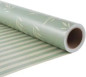 Reversible Gift Wrapping Paper Roll - Light Green Background with Beige Leaves - Green Stripe Design - for Birthdays,Weddings,Baby Showers,Mother's Day,Christmas - 17.5" x 33' (48 sq. ft.) Reversible Gift Wrapping Paper Roll - Light Green Background with Beige Leaves - Green Stripe Design - for Birthdays,Weddings,Baby Showers,Mother's Day,Christmas - 17.5" x 33' (48 sq. ft.)