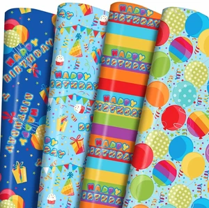 Birthday Wrapping Paper 4 Fun Party Designs Balloons, Rainbow, Cupcakes, Confetti Folded 20"x29" 12 Sheets, for Gifts, Baby Shower, DIY Crafting, Kids Party Decor Birthday Wrapping Paper 4 Fun Party Designs Balloons, Rainbow, Cupcakes, Confetti Folded 20"x29" 12 Sheets, for Gifts, Baby Shower, DIY Crafting, Kids Party Decor