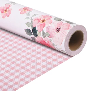 Pink Floral Wrapping Paper Roll for Bridal Shower-Mini Roll | 17 Inch x 33 Feet Reversible Gingham Wrapping Paper for Wedding Birthday Baby Shower Girl Pink Floral Wrapping Paper Roll for Bridal Shower-Mini Roll | 17 Inch x 33 Feet Reversible Gingham Wrapping Paper for Wedding Birthday Baby Shower Girl