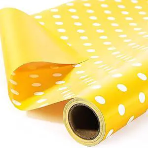 Yellow Reversible Wrapping Paper Roll, 17 inch X 33 Feet | Solid Yellow and Yellow-white Polka Dot Sides, Kraft Paper, for Small to Medium Gifts, Bouquets, Birthdays, and Baby Showers Yellow Reversible Wrapping Paper Roll, 17 inch X 33 Feet | Solid Yellow and Yellow-white Polka Dot Sides, Kraft Paper, for Small to Medium Gifts, Bouquets, Birthdays, and Baby Showers