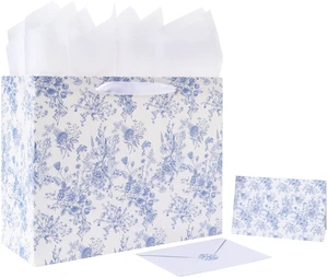 13'' Large Blue Floral Gift Bag Set with Handles, Greeting Card, White Tissue Papers and Stickers for Women Girls for Birthdays, Mother's Day, Baby shower, Valentine's Day, Bridal, Weddings 13'' Large Blue Floral Gift Bag Set with Handles, Greeting Card, White Tissue Papers and Stickers for Women Girls for Birthdays, Mother's Day, Baby shower, Valentine's Day, Bridal, Weddings