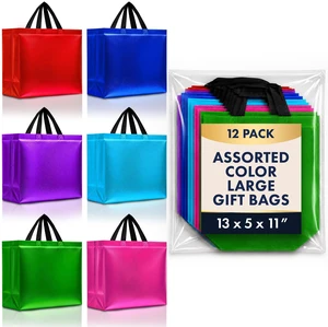 Large Rainbow Mix Gift Bags with Handles, 13 x 5 x 11, Set of 12 | Reusable party favor bags with reinforced handles and sturdy cardboard bases. For large gifts, events and special occasions. Large Rainbow Mix Gift Bags with Handles, 13 x 5 x 11, Set of 12 | Reusable party favor bags with reinforced handles and sturdy cardboard bases. For large gifts, events and special occasions.